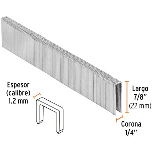 Grapas Corona 1/4" Calibre 18 L22mm Engrapadora Neumatica C5000u Truper 18273