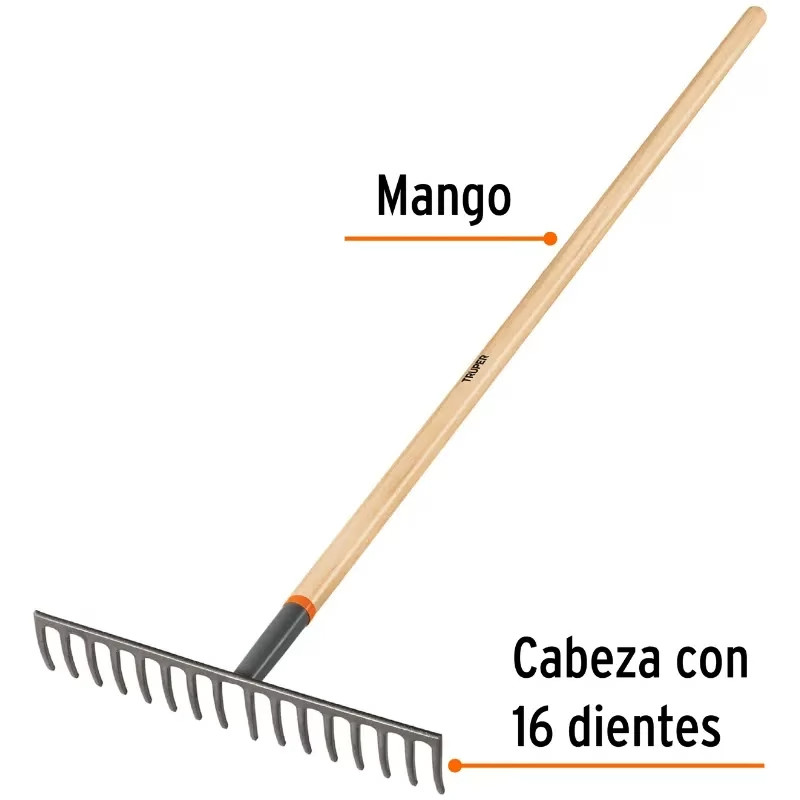 Rastrillos 42cm 16 dientes Mango Fresno 152cm 60" Recto Truper 17880