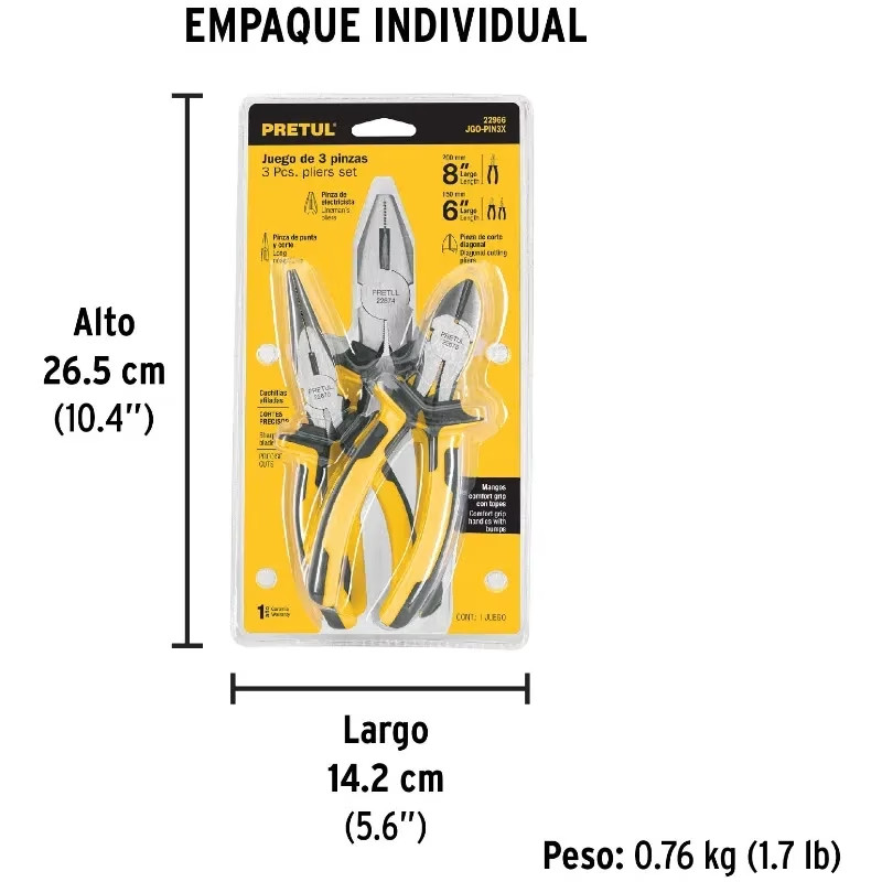 Juego de 3 Alicates ConfortGrip Acarbono Pretul 22966