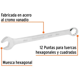 Llave Boca Mixta 28mm Combinada CrVanadio ELarga Truper 15630