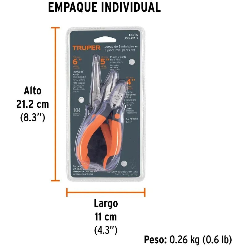 Juego de Alicates miniatura 3 Piezas ComfortGrip Crvanadio Truper 18215