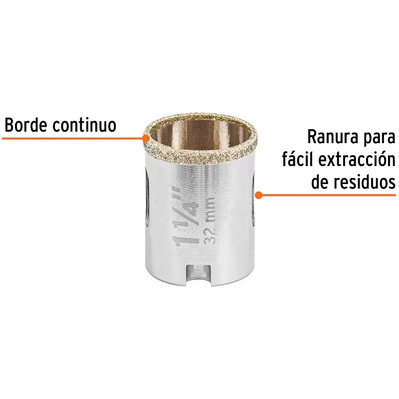 Sierra de copa 1 1/4" o 31.7mm, con borde de diamante, alto rendimiento, cortes finos y rapidos, COAZ-1-1/4 17128 Truper