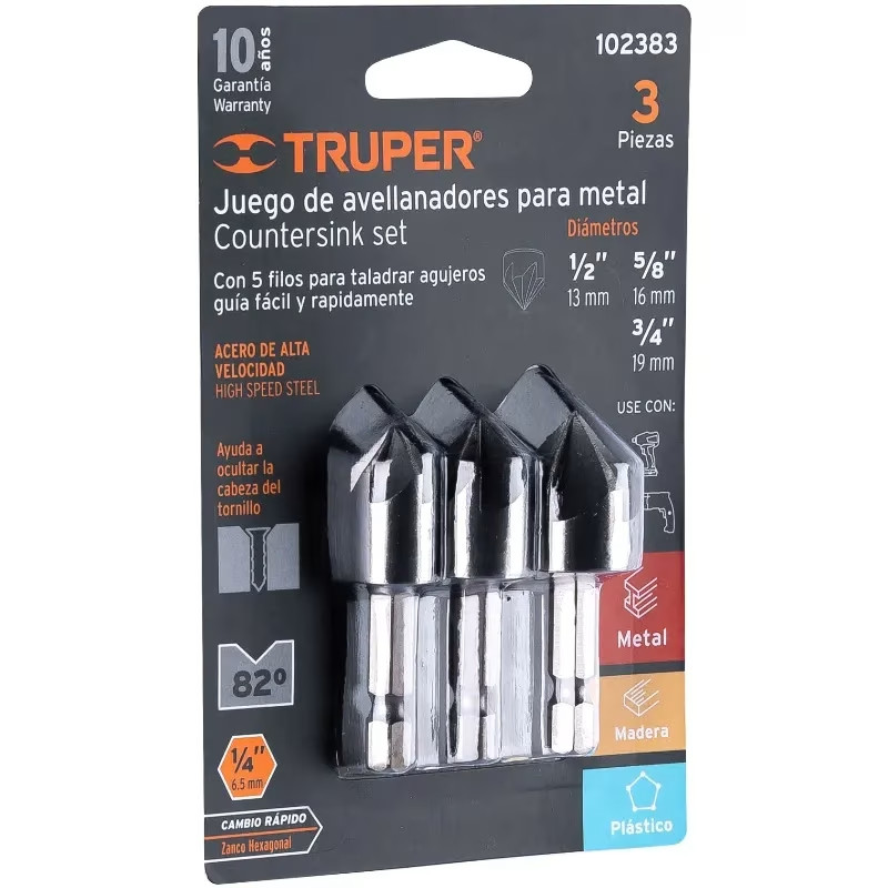 Juego Avellanadores 3 Piezas para Metal x50mm Z1/4 Truper 102383