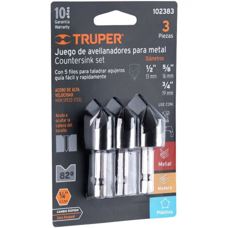 Juego Avellanadores 3 Piezas para Metal x50mm Z1/4 Truper 102383