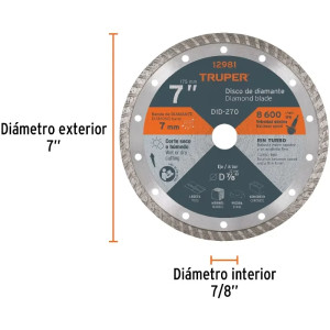 Discos Diamantados 7" Turbo Uso General , 2.6mm, DDT-1527T 12981 Truper