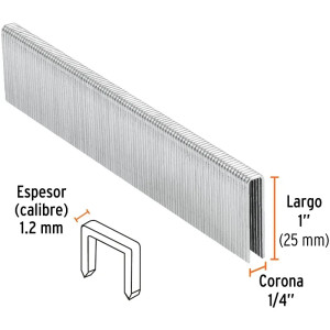 Grapas Corona 1/4" Calibre 18 L25mm Engrapadora Neumatica C5000u Truper 18274