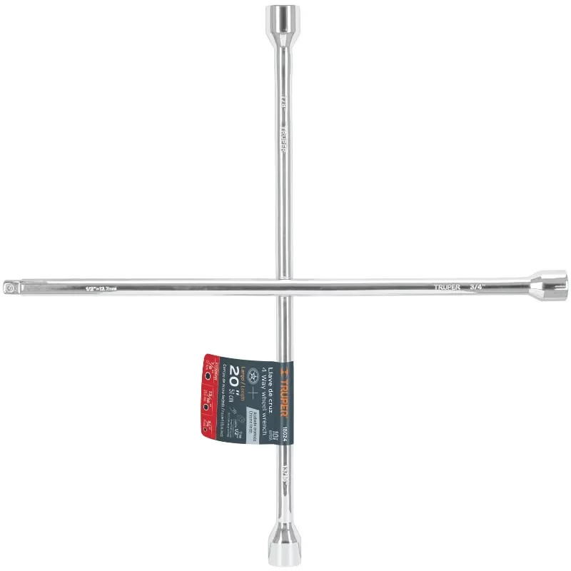 Llaves de Rueda 20" en Cruz 3/4 13/16 7/8 Cuadro 1/2 Usar otros Dados PulidaCromada Truper 18024