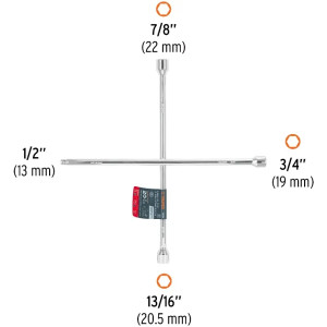 Llaves de Rueda 20" en Cruz 3/4 13/16 7/8 Cuadro 1/2 Usar otros Dados PulidaCromada Truper 18024