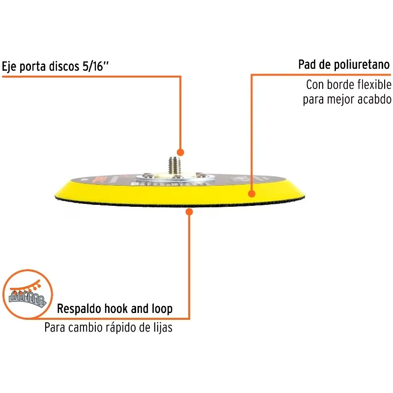 Lijadora Orbital Respaldo de velcro para fijar con rapidez y firmeza lijas autoadheribles, PAD-861VE 19390 Truper
