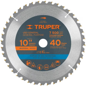 Discos Sierra para Madera 10" Centro 1", 40 Dientes de carburo de tungsteno, ST-1040E 18307 Truper