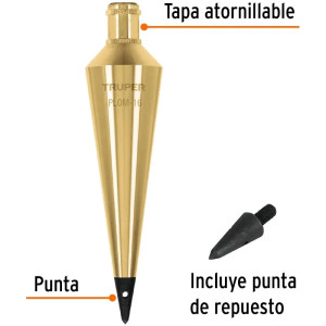 Plomada de Laton 454g, para Topografia Plomeria y Construccion, PLOM-16 17072 Truper