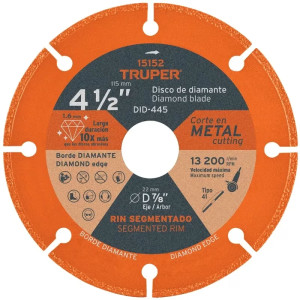 Discos de diamantes 4-1/2" x1.6mm para corte metal E7/8 Truper 15156