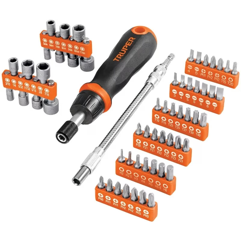 Desarmador Tipo Ratchet 42 puntas 14 dados CrVanadio Truper 18220