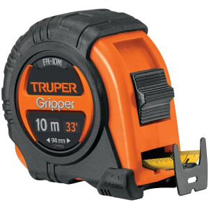 Wincha Flexometro Gripper 10 Metros, contra impacto TPR, cinta extra ancha, carcasa ABS, FH-10M 14582 Truper