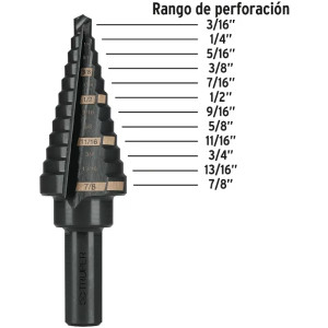 Brocas Escalonada HSS 12 Escalones 3/16"-7/8" x80mm, Truper 12125