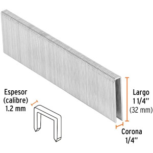 Grapas Corona 1/4" Calibre 18 L32mm Engrapadora Neumatica C5000u Truper 18276