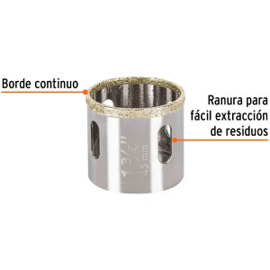 Sierra de copa 1 3/4" o 44.4mm, con borde de diamante, alto rendimiento, cortes finos y rapidos, COAZ-1-3/4 17131 Truper