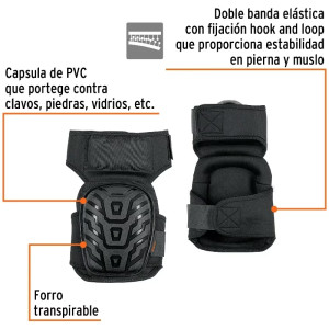 Rodillera Profesional Forro Transpirable Cubierta PVC, Ajuste con banda elastica, ROD-X 12952 Truper