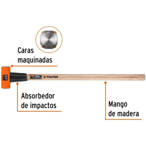 Combas 6lb Octagonales Mango36" Cara Maquinada con protector termoplastico, MD-6M 16509 Truper