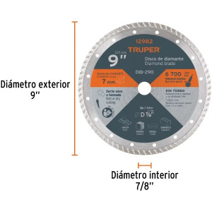 Discos Diamantados 9" Turbo Uso General, 2.8mm, DDT-1542T 12982 Truper