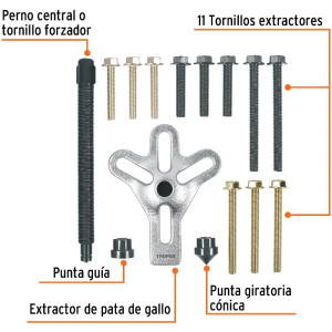 Extractor Pata de Gallo, 15 Piezas, Apertura max 95mm Alcance max 45mm, EXT-15 14511 Truper