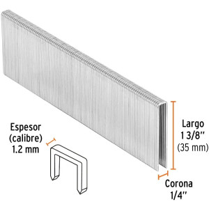 Grapas Corona 1/4" Calibre 18 L35mm Engrapadora Neumatica C5000u Truper 18277