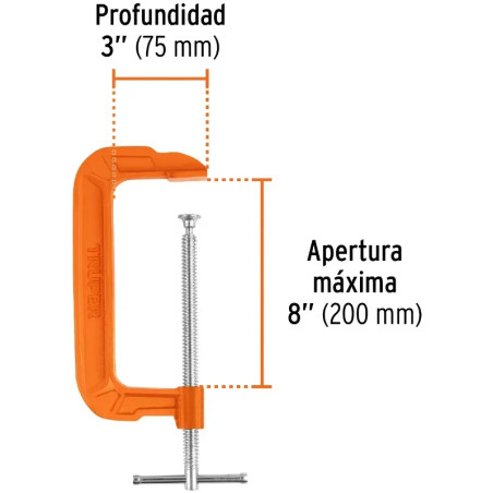Prensa de hierro Nodular 8", Manija deslizante en T, uso general, PNT-8 17664 Truper