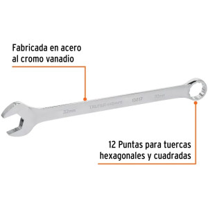 Llave Boca Mixta 32mm Combinada CrVanadio ELarga Truper 13817