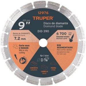 Discos Diamantados 9" Segmentado Cortes Rapido , 2.6mm, DDT-837D 12976 Truper