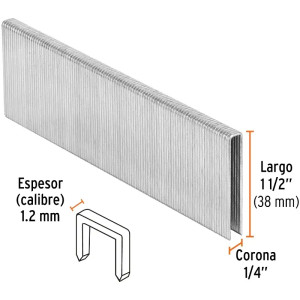 Grapas Corona 1/4" Calibre 18 L38mm Engrapadora Neumatica C5000u Truper 18278