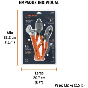 Juego de Alicates y Llave Francesa 3Pzas MangoPVC Truper 18216