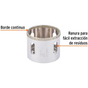 Sierra de copa 2" o 50.8mm, con borde de diamante, alto rendimiento, cortes finos y rapidos, COAZ-2 17132 Truper
