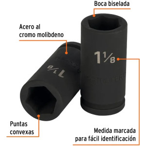 Dados 1-1/8" E3/4 Impacto Tubulares Hexagonales CrMolibdeno, Truper 12436