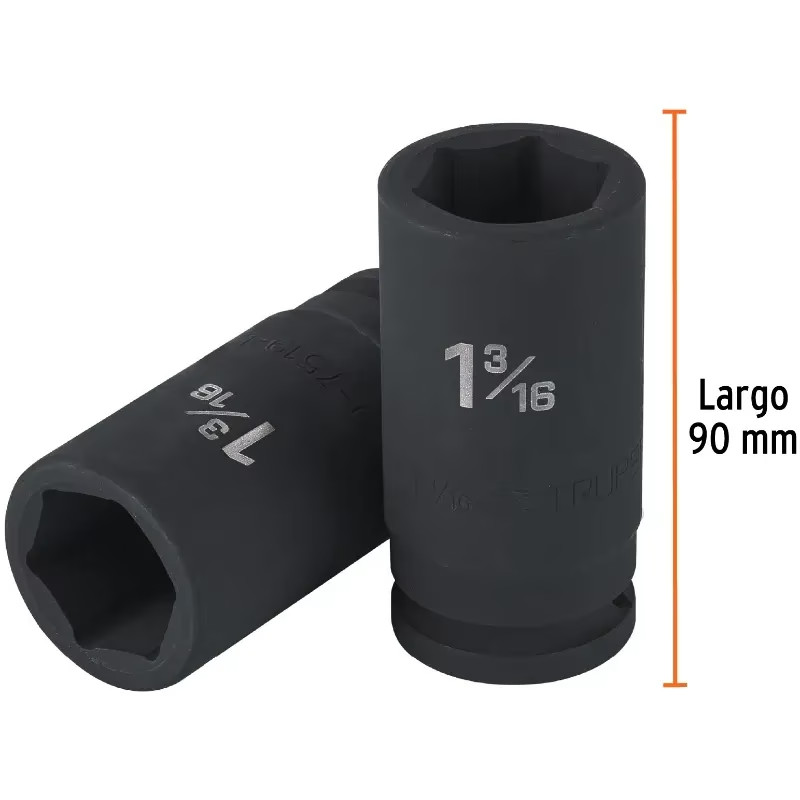 Dados 1-3/16 E3/4 Impacto Tubulares Hexagonales CrMolibdeno, Truper 100947