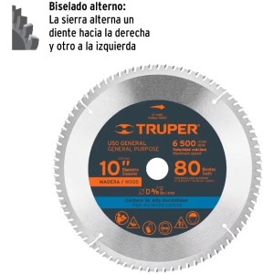 Discos Sierra para Madera 10" Centro 5/8", 80 Dientes de carburo de tungsteno, ST-1080 12683 Truper