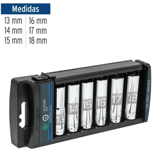Juego de dados 6 Piezas tubulares Milimetrico, Encastre 1/2", acero al cromo vanadio, JD-1/2X6LM 14175 Truper