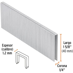 Grapas Corona 1/4" Calibre 18 L40mm Engrapadora Neumatica C5000u Truper 18279