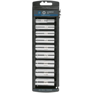 Juego de dados 9 Piezas tubulares Milimetrico 10 mm a 19 mm, encastre 3/8", estuche de Plastico, JD-3/8X9LM 14173 Truper