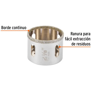 Sierra de copa 2 1/8" o 53.9mm, con borde de diamante, alto rendimiento, cortes finos y rapidos, COAZ-2-1/8 17133 Truper