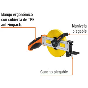 Wincha Metalica, Tipo Cruceta 30 Metros, Mango Ergonomico, CRUCE-30 12648 Truper