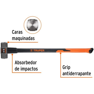 Combas 8lb Octagonales Mango36" Fibra de Vidrio, Cara Maquinada, MD-8F 16538 Truper