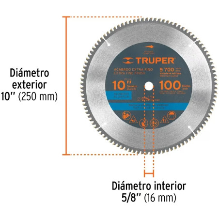 Discos Sierra para Aluminio 10" Centro 5/8", 100 Dientes de carburo de tungsteno, ST-10100A 18313 Truper