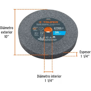 Piedra para Esmeril 10" x1-1/4" G36 E32mm Oxido Aluminio, Truper 12401
