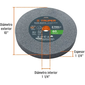 Piedra para Esmeril 10" x1-1/4" G60 E32mm Oxido Aluminio, Truper 12402