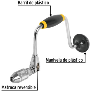Berbiqui Taladro Manual 12", tipo ratchet, Barril y Manibela de Plastico, BC-10P 20240 Pretul