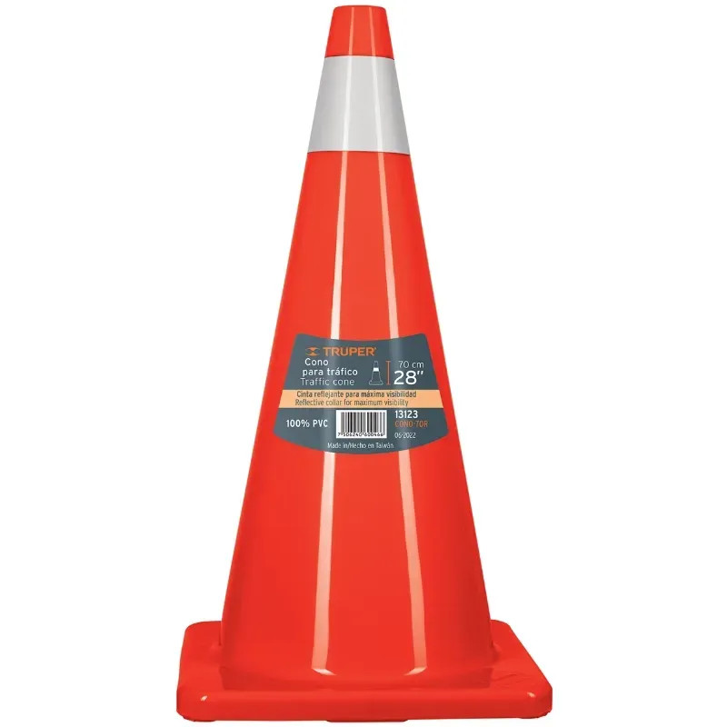 Conos de Precaucion 70 cm con Reflejante 10 cm de PVC, Resistente a Impactos, Peso 2.50 kg, CONO-70R 13123 Truper