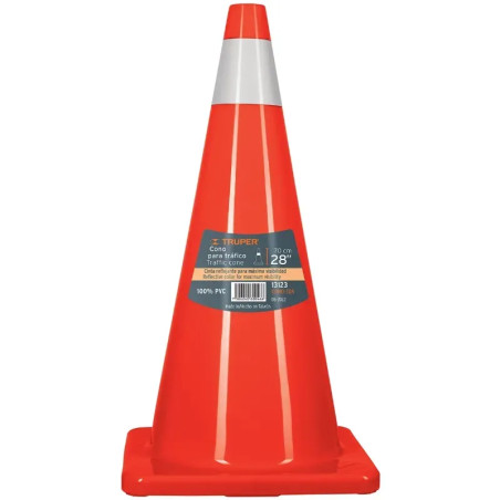 Conos de Precaucion 70 cm con Reflejante 10 cm de PVC, Resistente a Impactos, Peso 2.50 kg, CONO-70R 13123 Truper