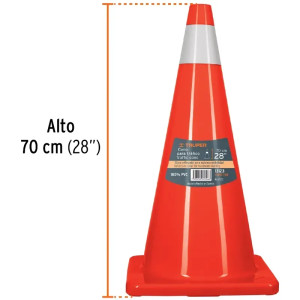 Conos de Precaucion 70 cm con Reflejante 10 cm de PVC, Resistente a Impactos, Peso 2.50 kg, CONO-70R 13123 Truper