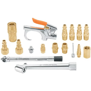Juego de 17 accesorios neumaticos, para Limpiar, Inflar y Calibrar, 1/4 NPT, Conexion Rapida, JAN-17 19022 Truper