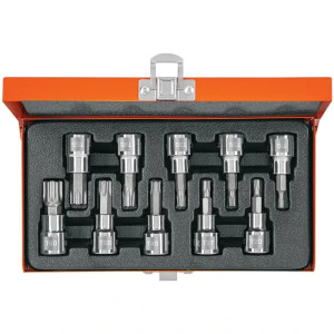 Juego de dados Punta Torx 10 Piezas, encastre 3/8", en acero al cromo vanadio con estuche metalico, JPT-3/8X10 13976 Truper